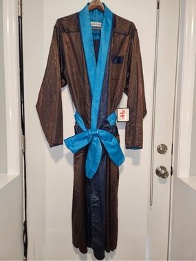Fernando Sánchez Brown Satin Robe with Teal Trim